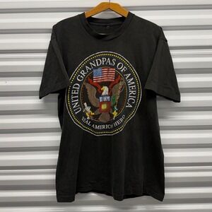 Vintage‎ 90s United States Grandpas Funny Joke Single Stitched Black Mens Shirt